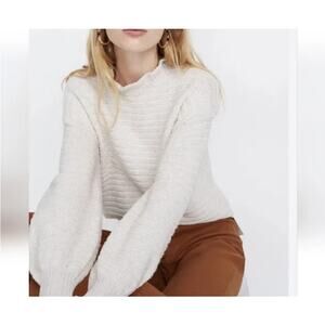 Madewell Ruffle Neck Pullover Sweater in Cotton Merino yarn Sz. S
